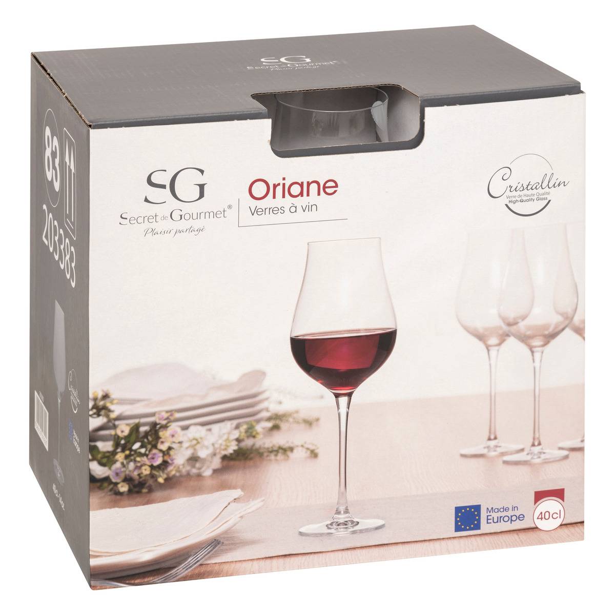 Lot de 6 verres à vin en verre cristallin 40 cl ORIANE transparent, SECRET DE GOURMET