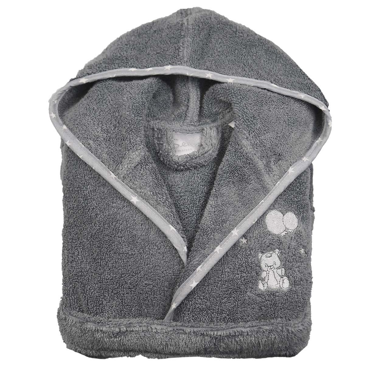 Peignoir enfant en coton peigné Zéro Twist BABY SOFT OURS galet, SENSEI MAISON