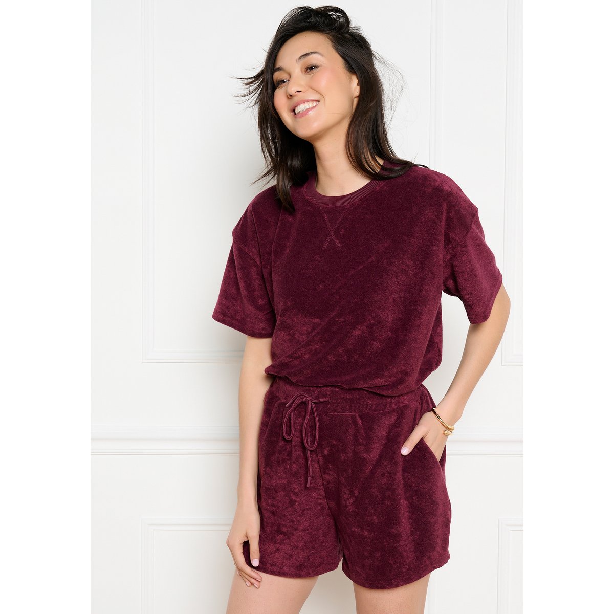 T-shirt éponge décontracté aubergine, LOLALIZA