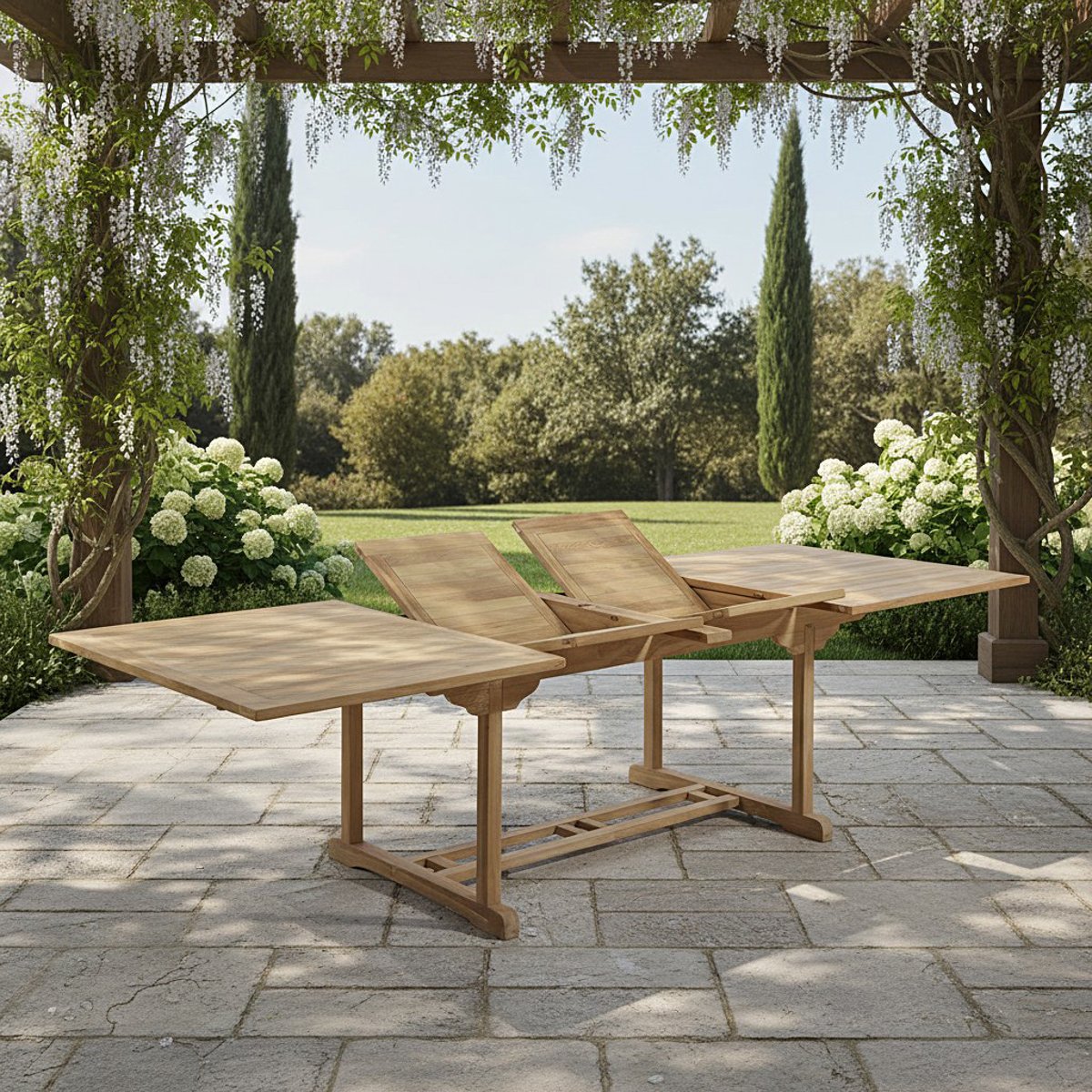 Table extensible rectangulaire teck massif 12 places Sydney naturel, TECK ATTITUDE