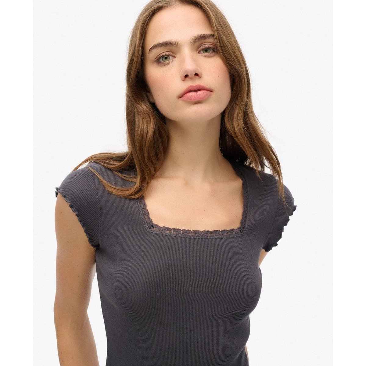 T-shirt Essential Col Carré Coupe Ajustée anthracite, SUPERDRY