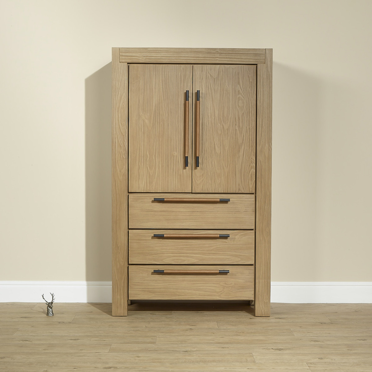 Armoire style contemporain, 2 portes, 3 étagères et 3 tiroirs MEGÈVE marron, ROBIN DES BOIS