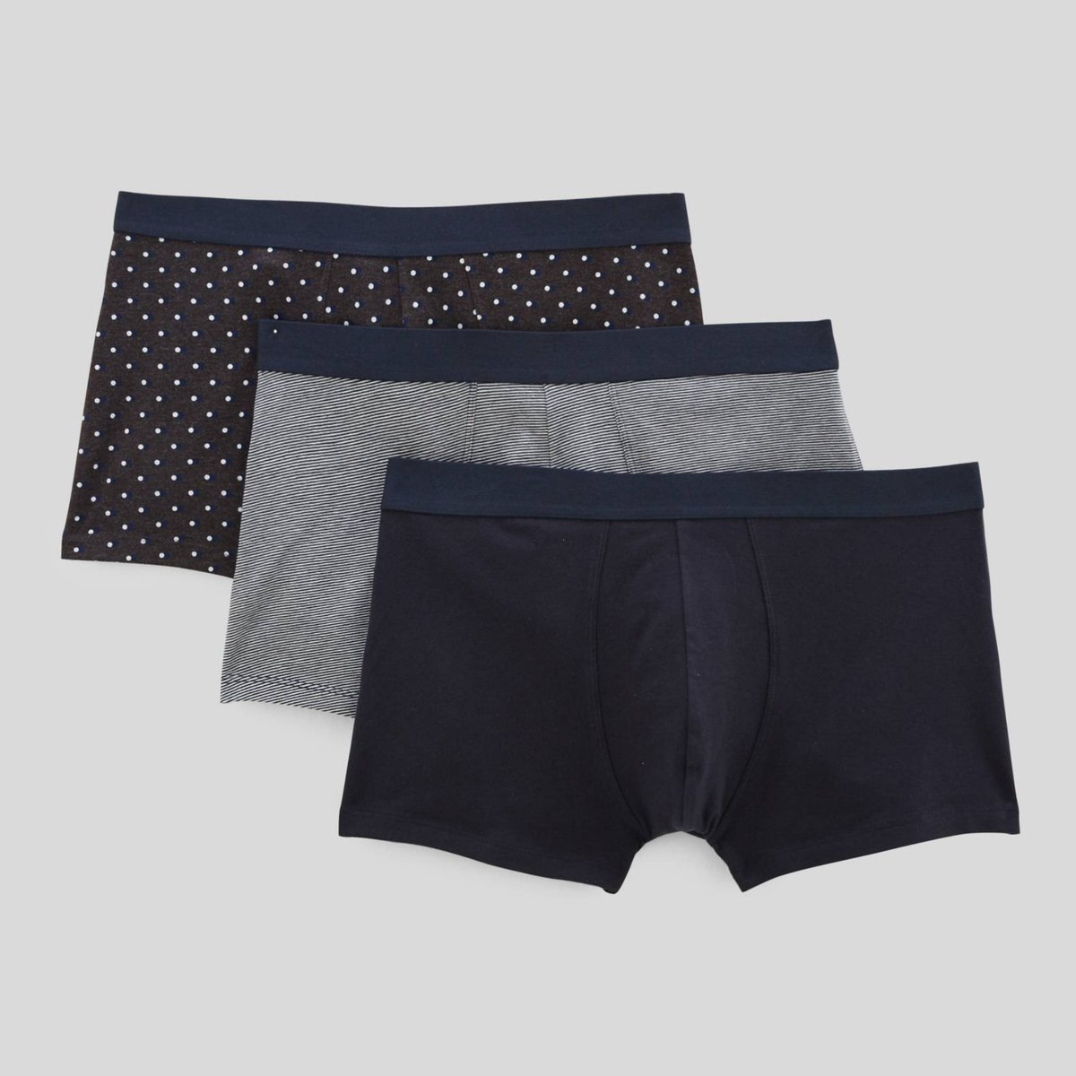 Lot de 3 caleçons à rayures & à pois en coton BIO GOTS gris fonce, MONOPRIX