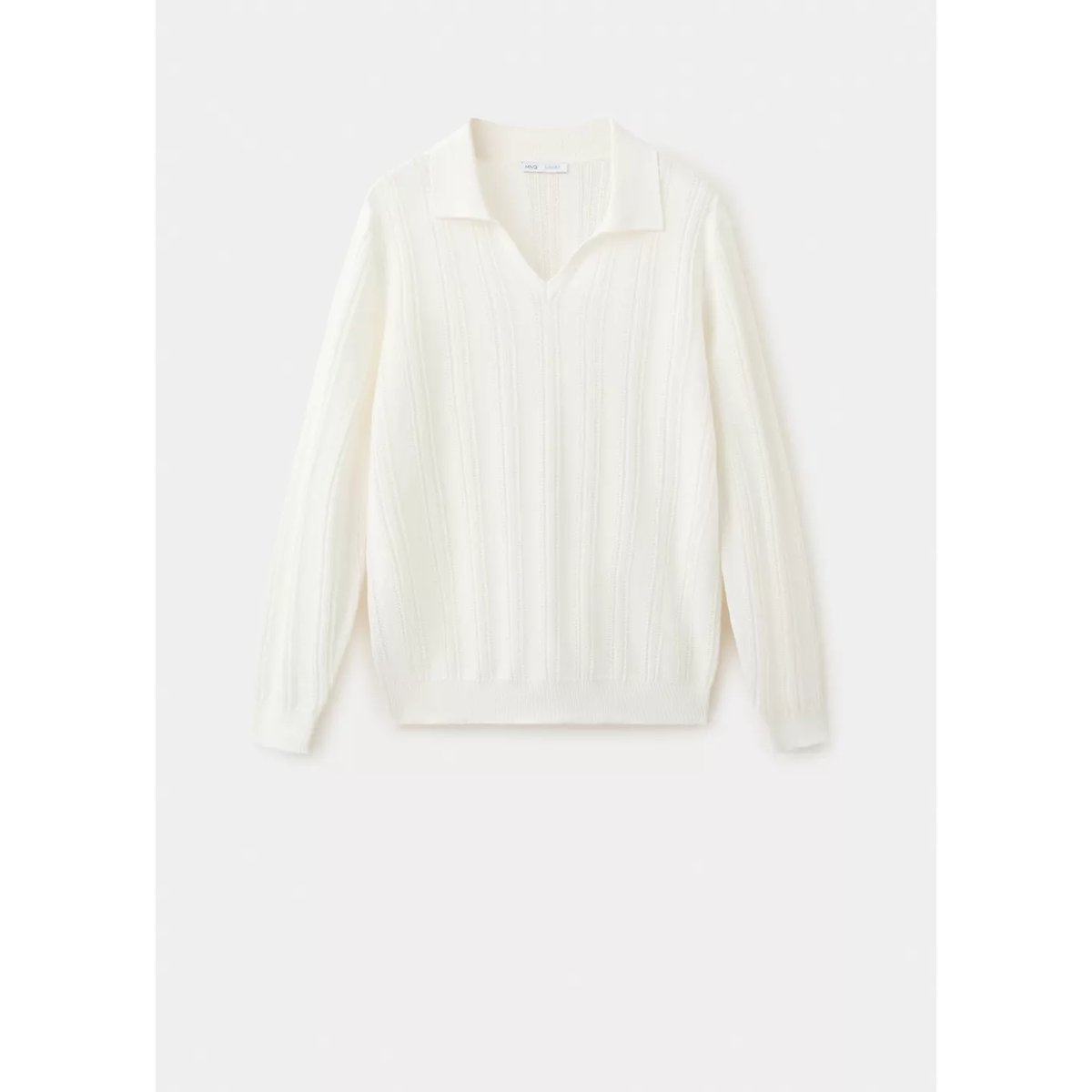 Pull en coton mélangé en maille ajourée blanc cassé, MANGO MAN