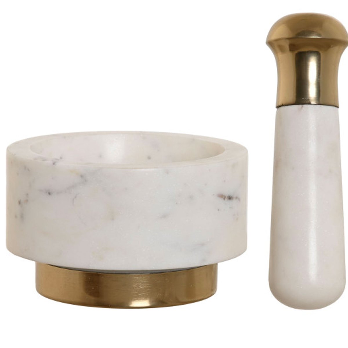 Mortier et pilon en marbre blanc et laiton doré 12.5x12.5x7.5cm blanc, WADIGA