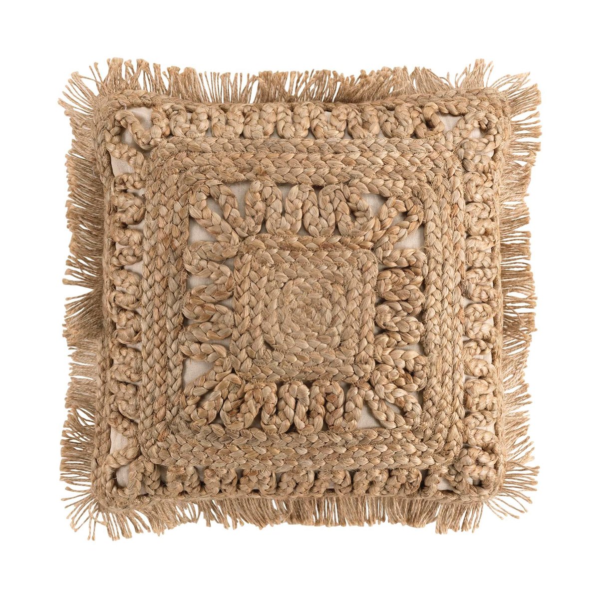 Coussin déhoussable en jute et coton naturel, DOUCEUR D'INTÉRIEUR