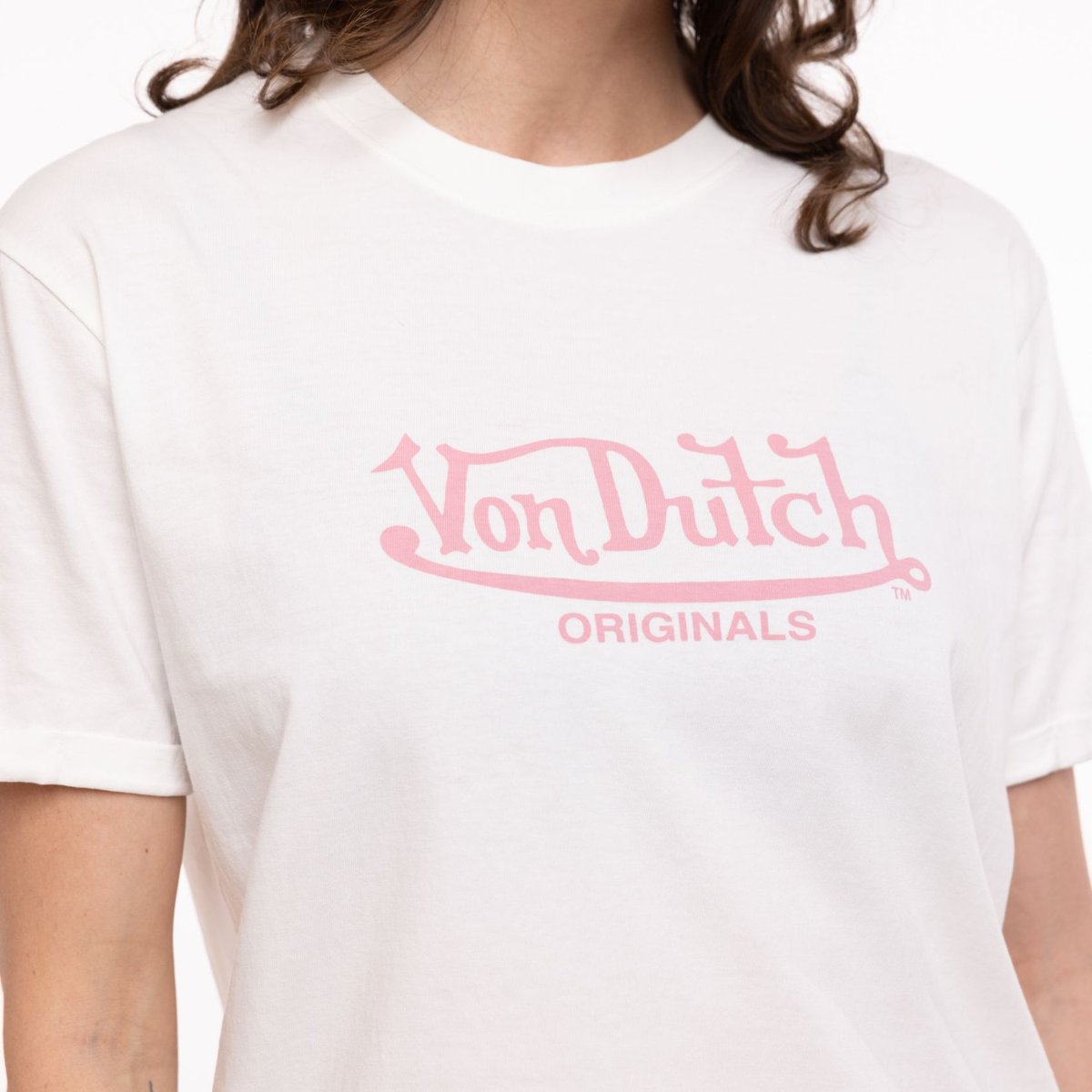 Tee shirt en coton WASH blanc/rose, VON DUTCH