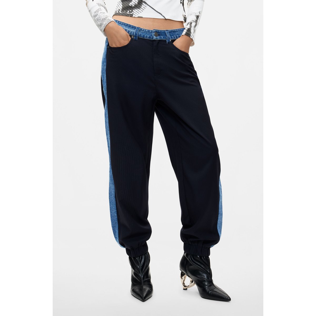 Pantalon jogger contrasté bleu, DESIGUAL