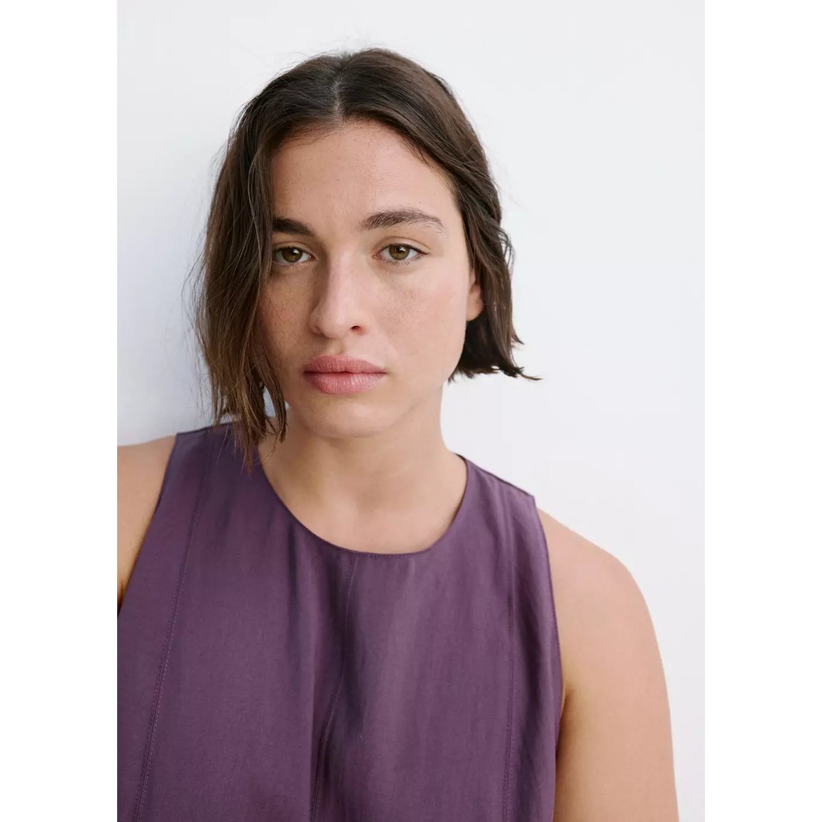 Robe évasée détail coutures violet, MANGO