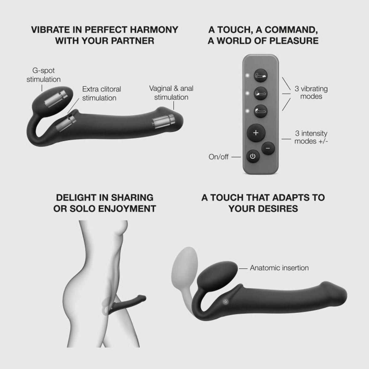 Vibromasseur Strap On 3 moteurs taille L noir, STRAP-ON-ME