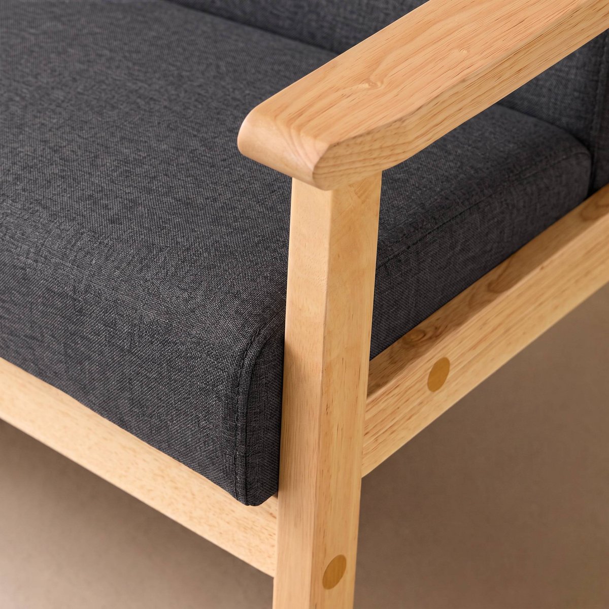 Canapé banquette 2 places bois d'hévéa tissu ISAK gris clair, SWEEEK