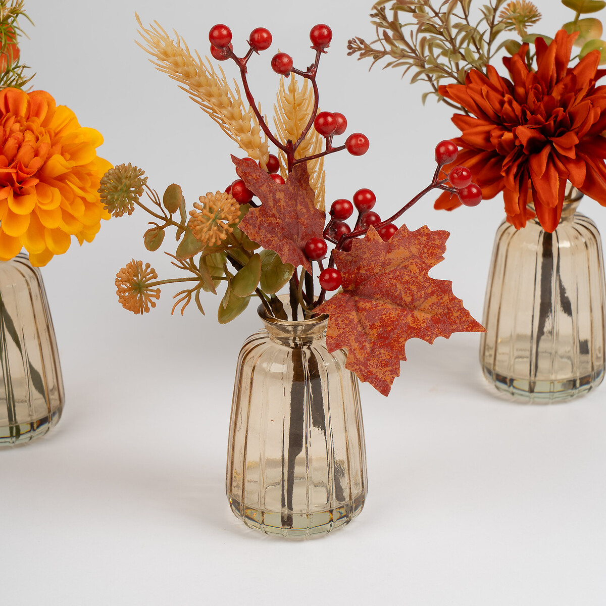 Set of 3 25cm Autumnal Glass Arrangements brown , SO'HOME