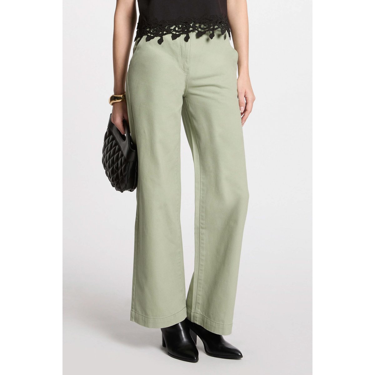 Jeans jambe large vert clair, MORGAN