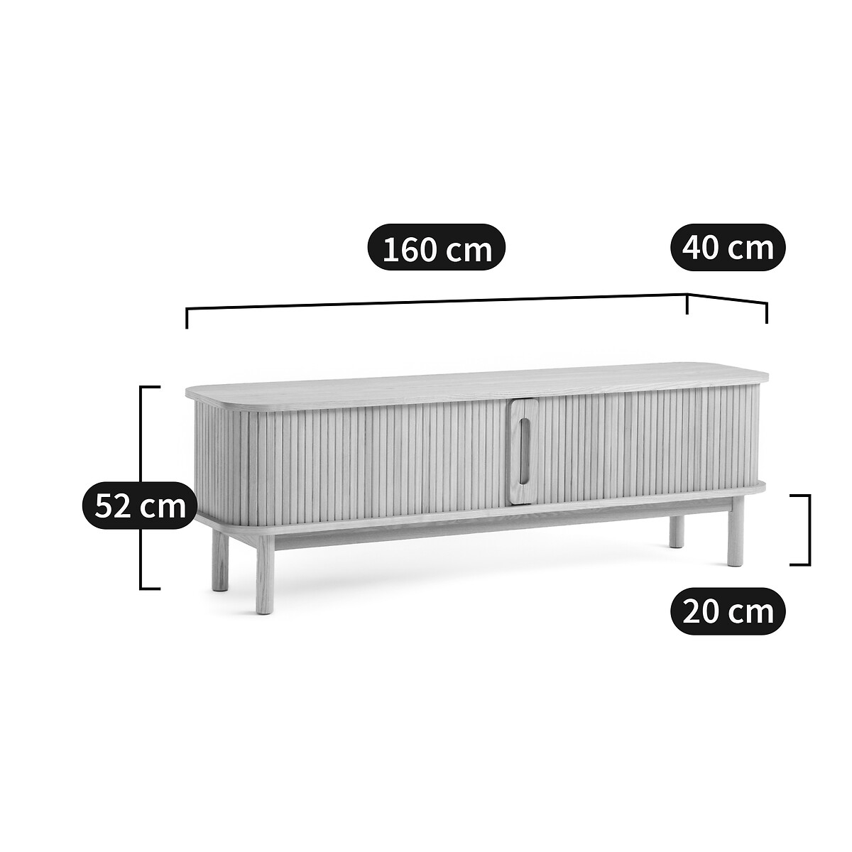 Meuble TV en frêne et plaqué, 2 portes coulissantes, largeur 160 cm, WAPONG naturel, LA REDOUTE INTERIEURS