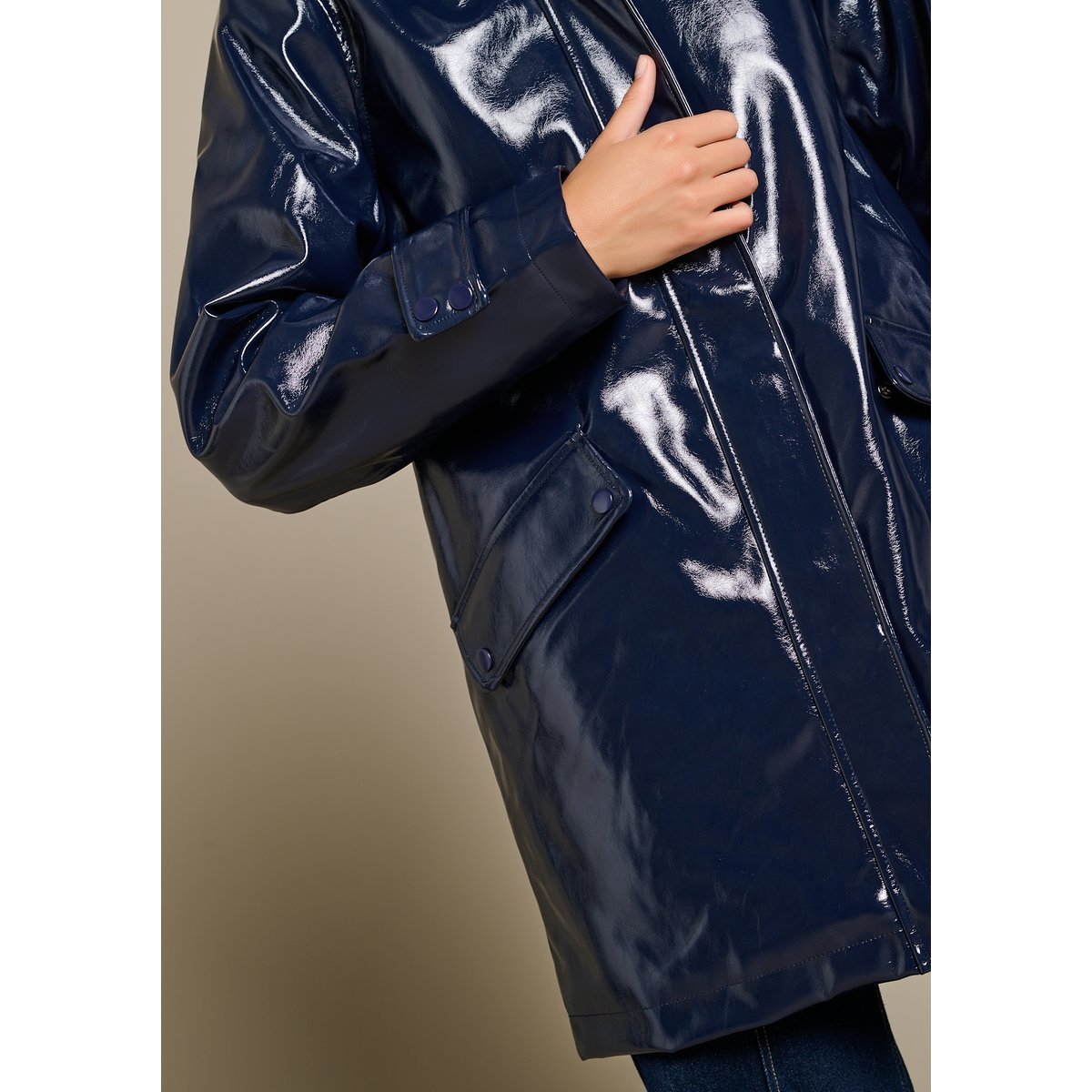 Parka vinyle matelassée à capuche bleu marine, LOLALIZA
