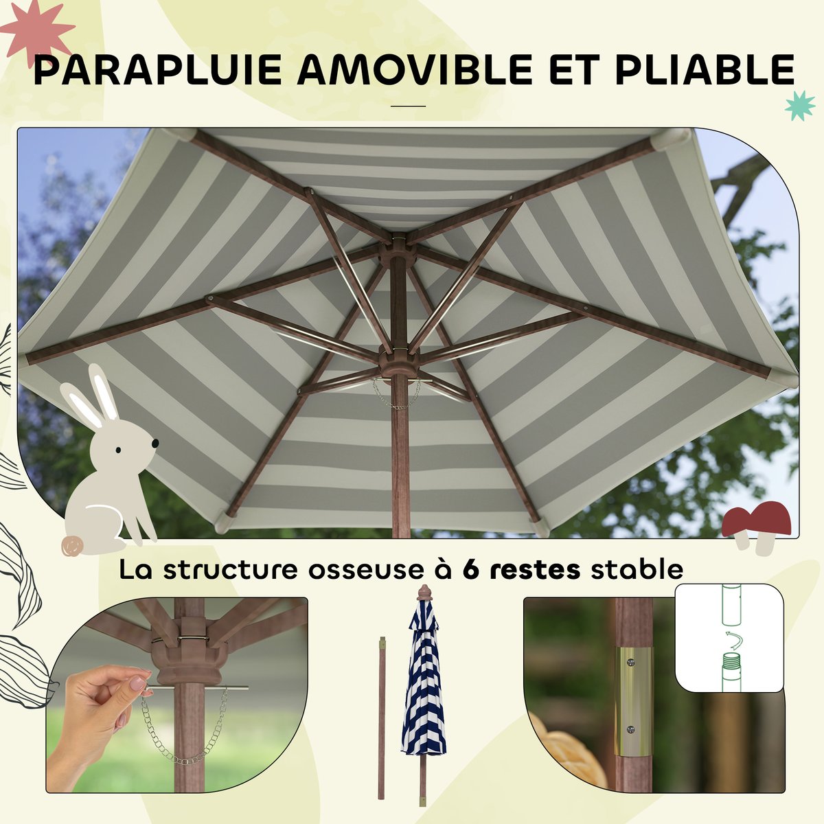 Ensemble de table et chaises de jardin pour marron, bleu et blanc, AIYAPLAY