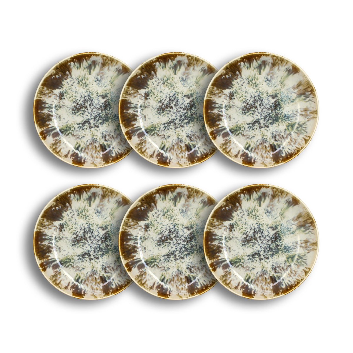 Lot de 6 assiettes creuses en porcelaine 26cm, MAKA blanc-bleu-vert, NOVASTYL
