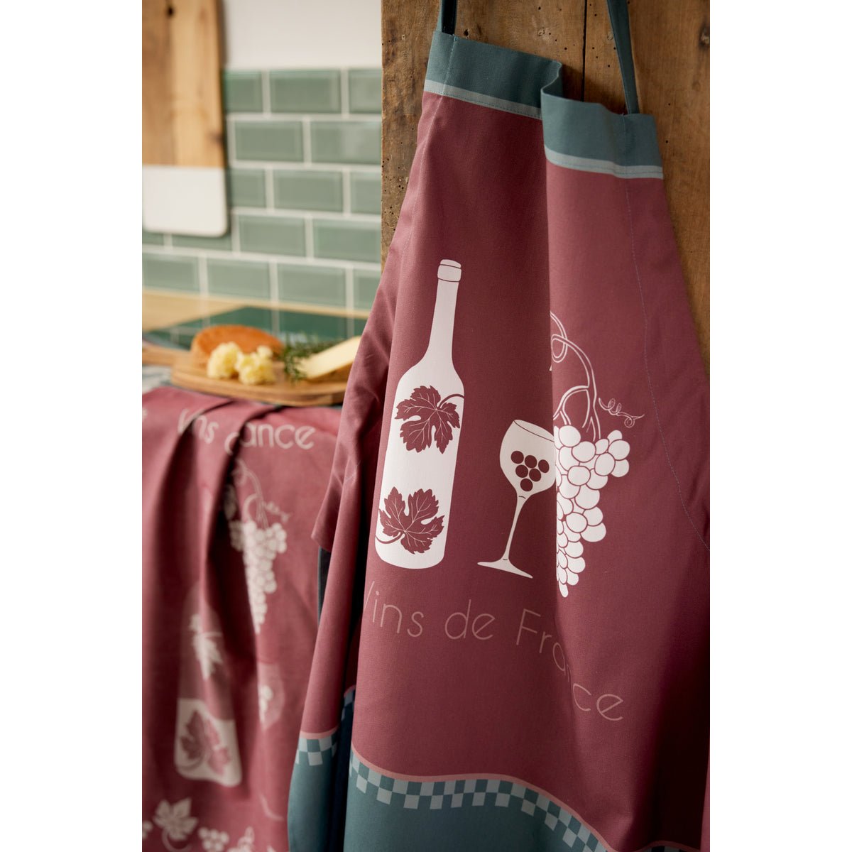 Tablier de cuisine imprimé coton CÔTÉ VIGNE violet, COUCKE