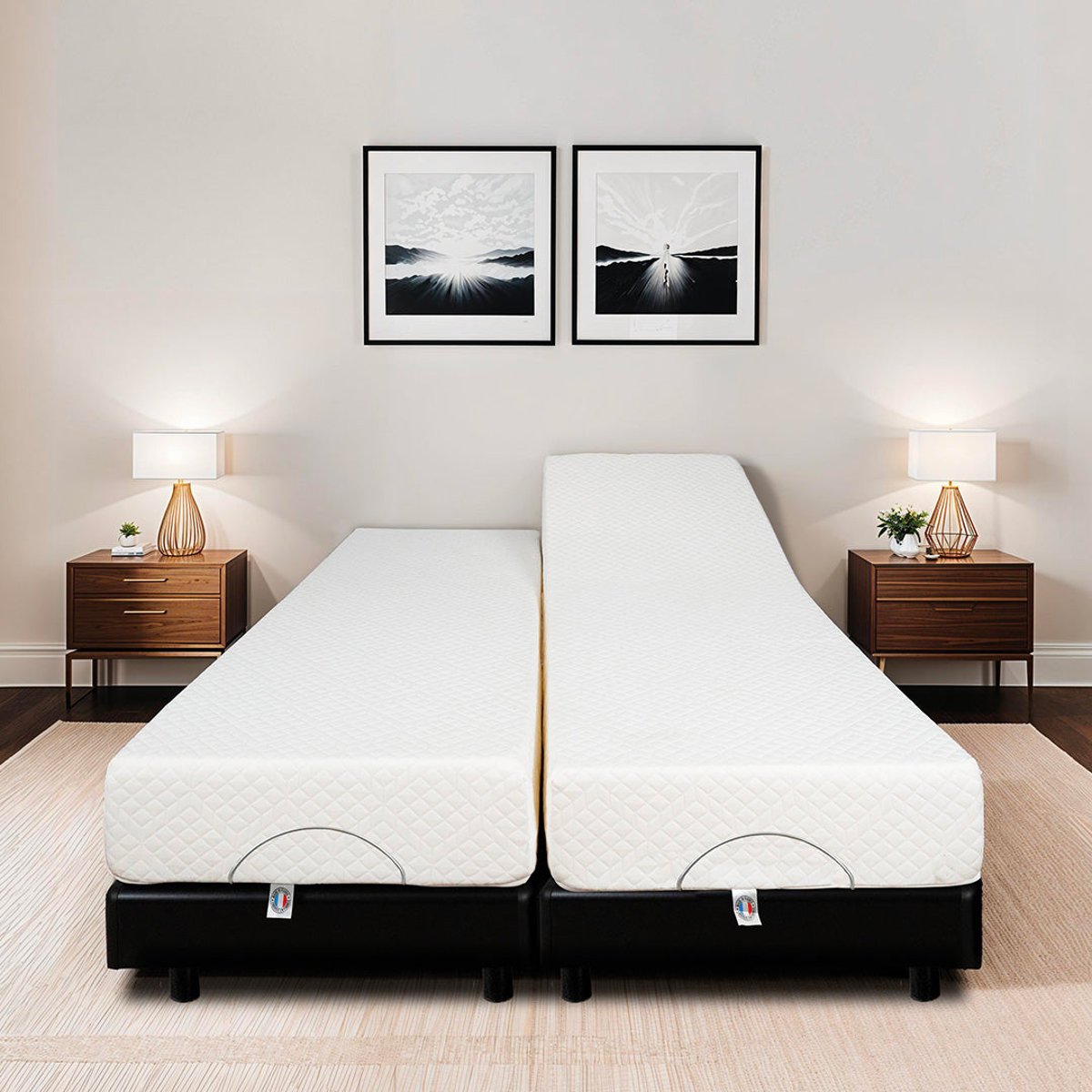 Ensemble Matelas Mousse Accueil Mémoire de forme + Sommier électrique Bodysoft 80x190 cm noir, BELLECOUR