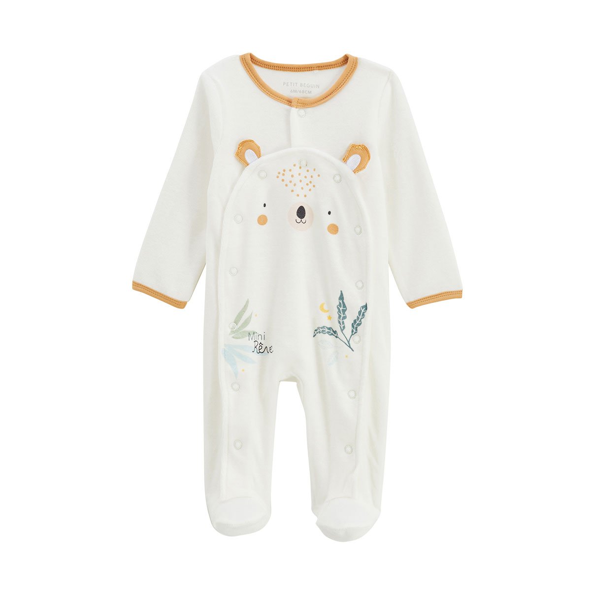 Pyjama bébé en velours ouverture pont Mini Rêve ecru, PETIT BEGUIN