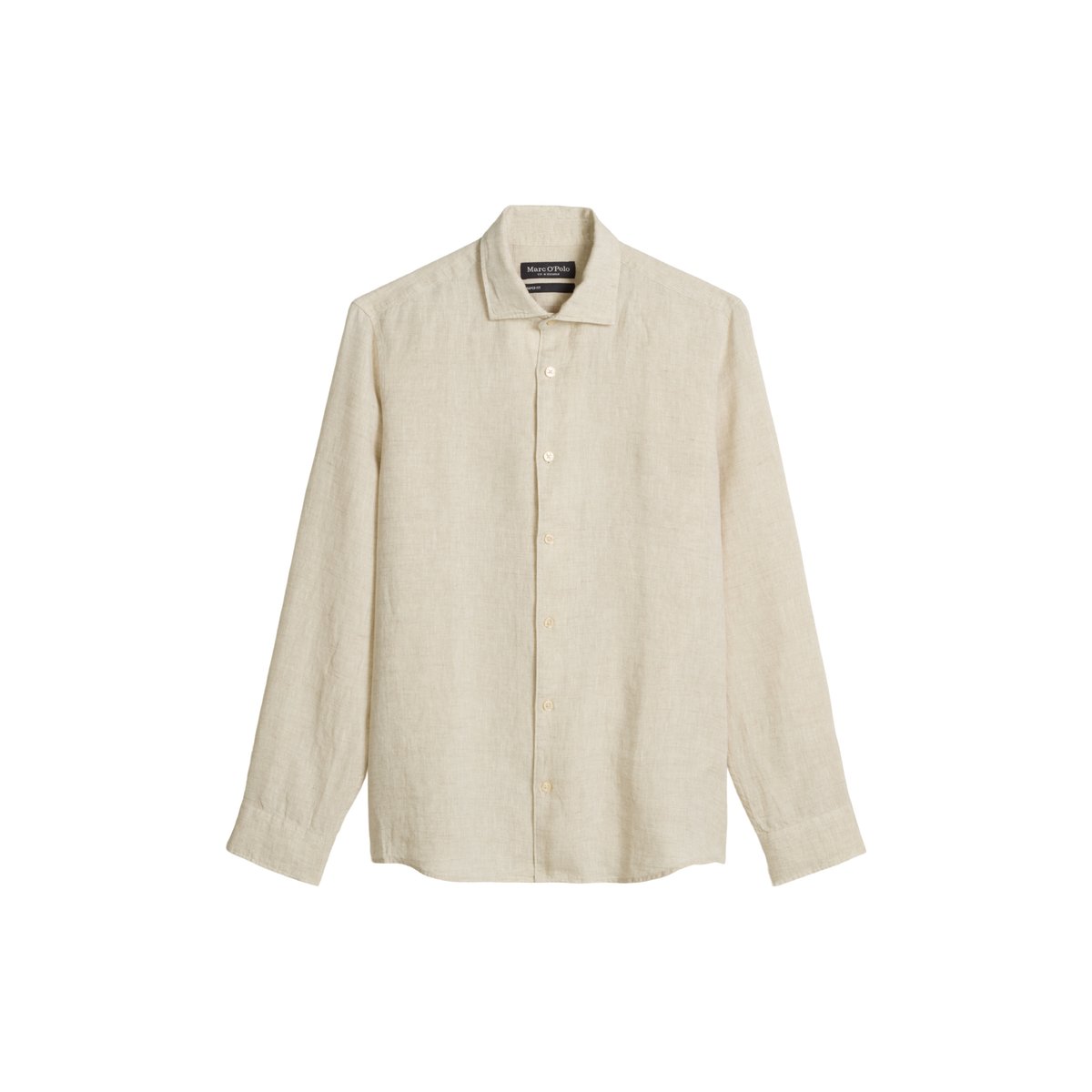 Chemise à col requin shaped en chambray de lin fin beige, MARC O'POLO