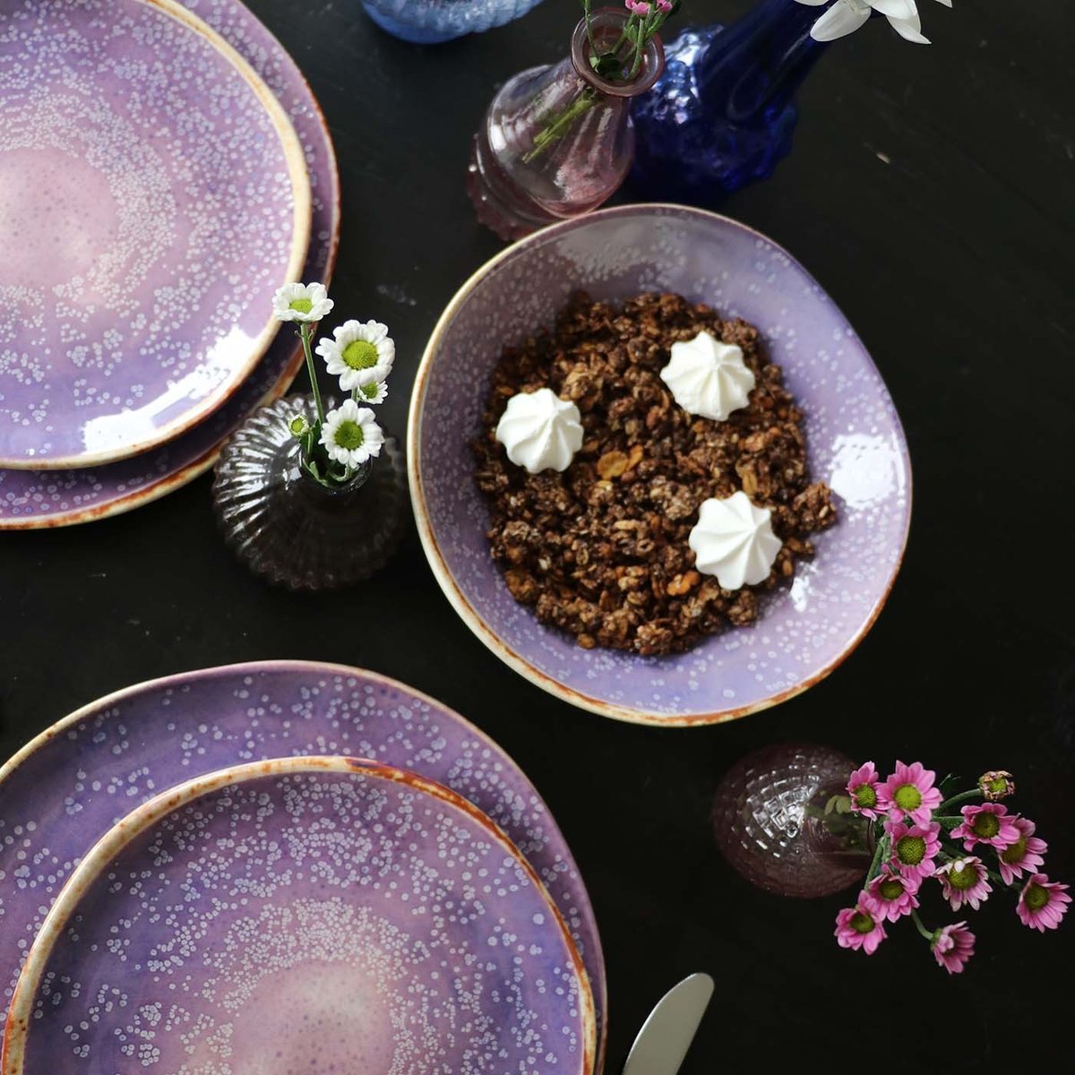 Lot de 4 assiettes creuses, SHIRLEY violet, KARE DESIGN