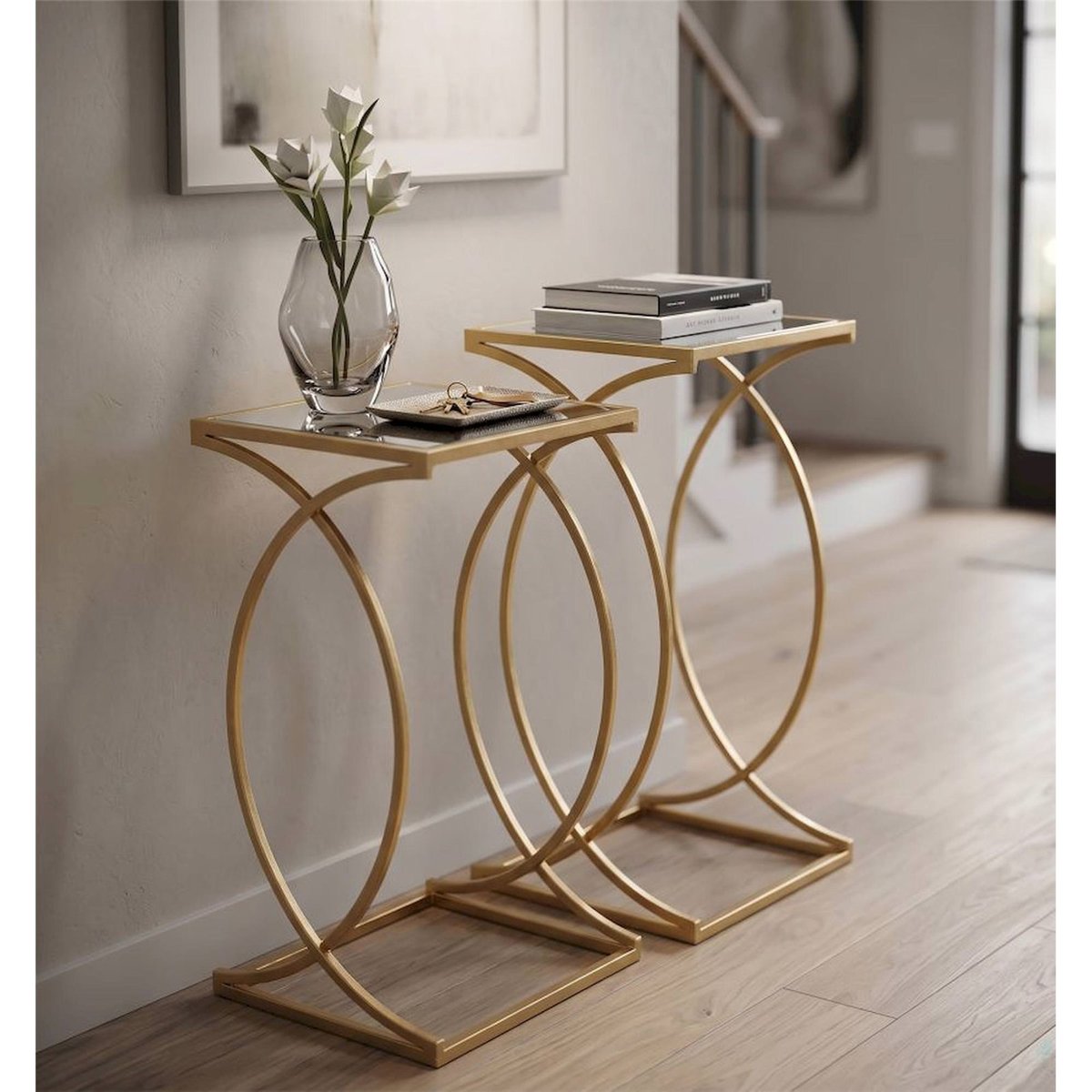 Lot de 2 bouts de canapé plateau miroir GLAM doré, RECOLLECTION