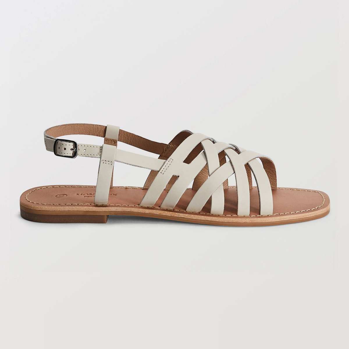Sandales multi brides en cuir blanc, MONOPRIX