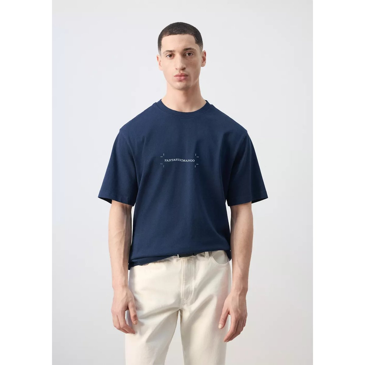 T-shirt 100 % coton imprimé bleu encre, MANGO MAN