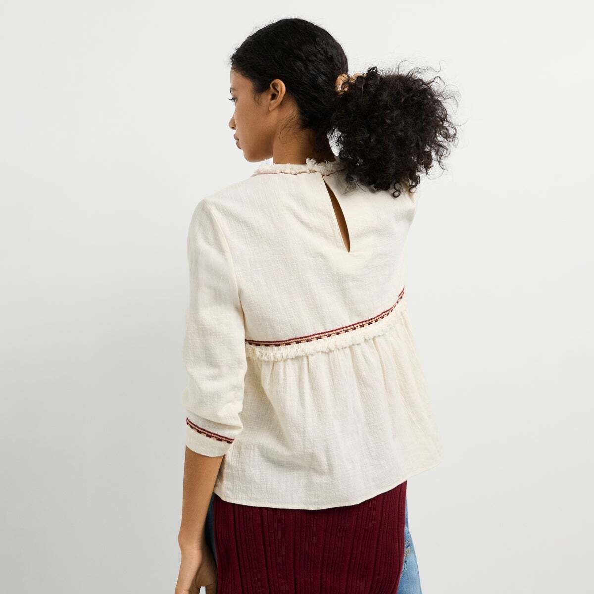 Blouse Avec Détails Brodés blanche toile, PEPE JEANS