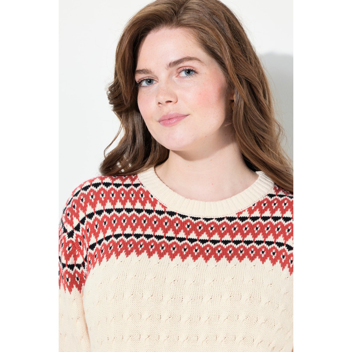 Pull à col rond et manches longues en coton rouge brique, ULLA POPKEN