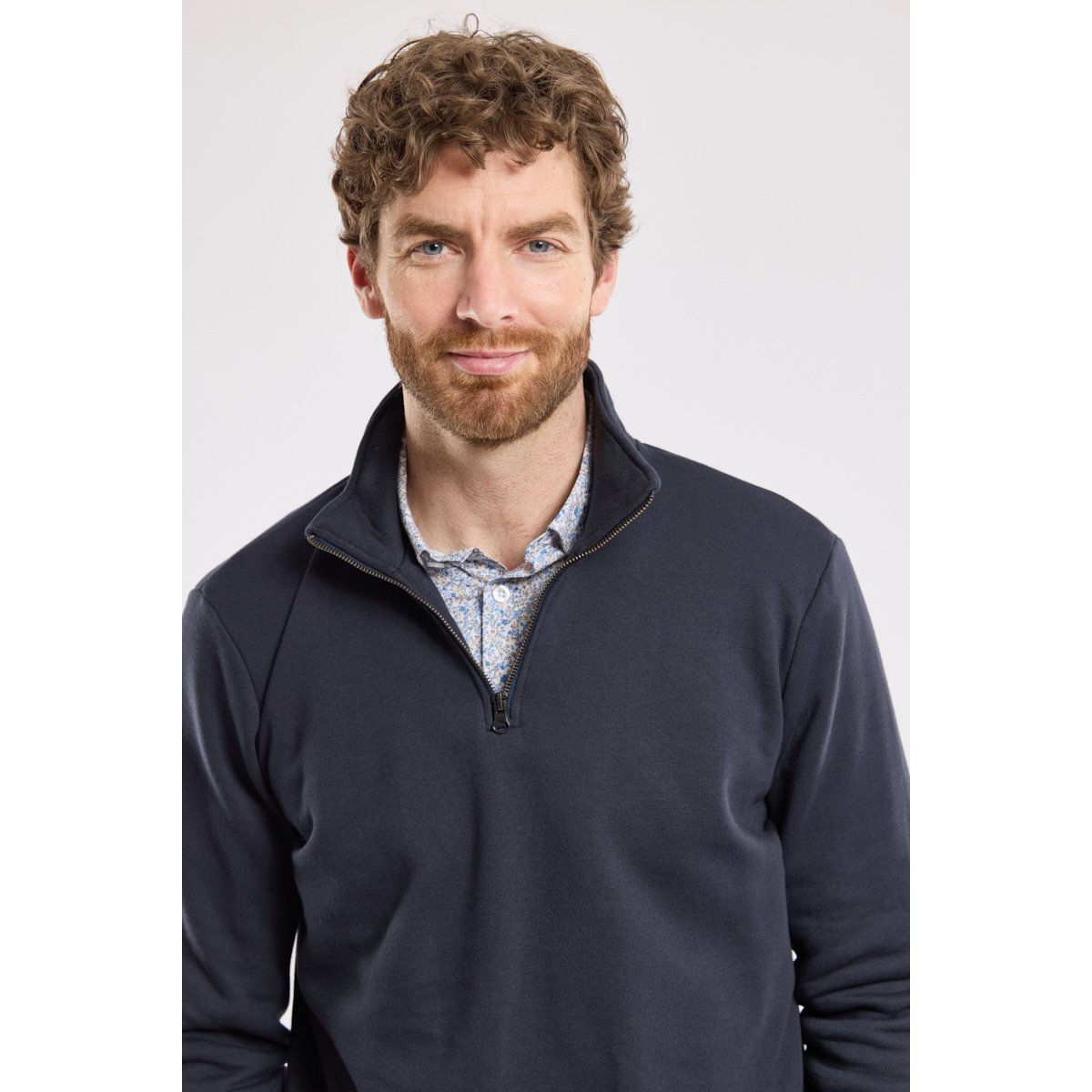 Sweat col montant en coton biologique TAKIN navy, BERMUDES