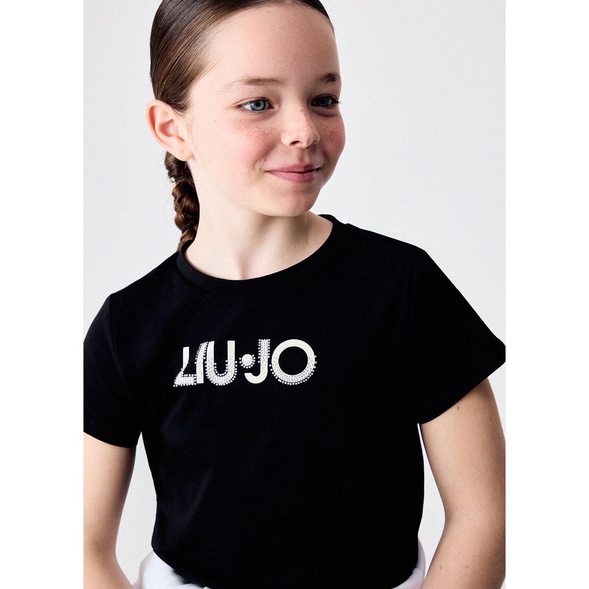 T-shirt avec logo et strass noir, LIU JO