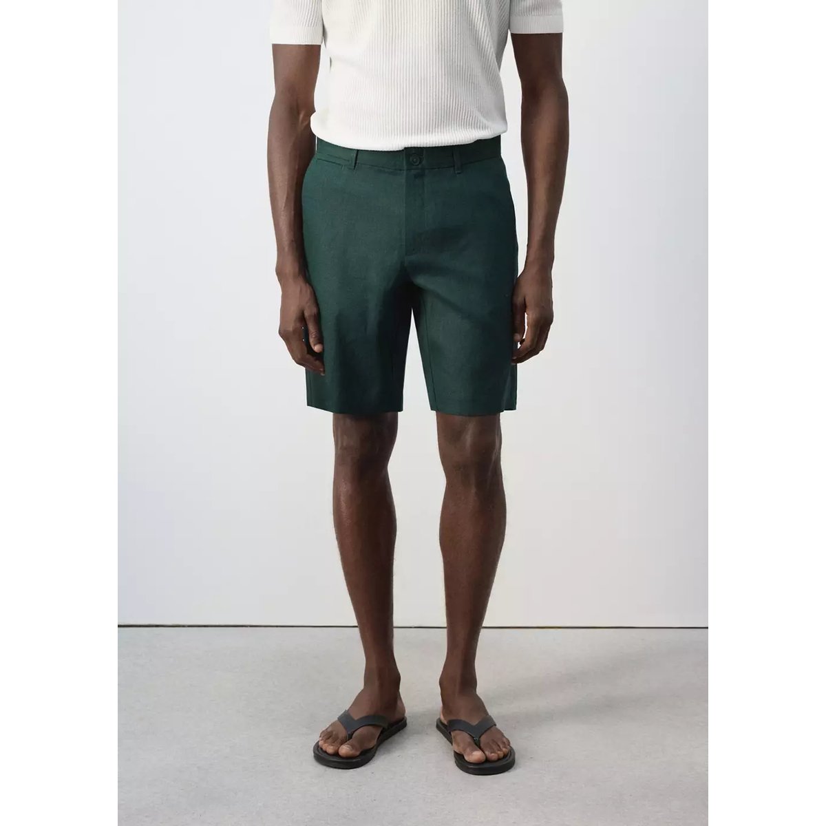 Bermuda regular-fit 100 % lin vert foncé, MANGO MAN