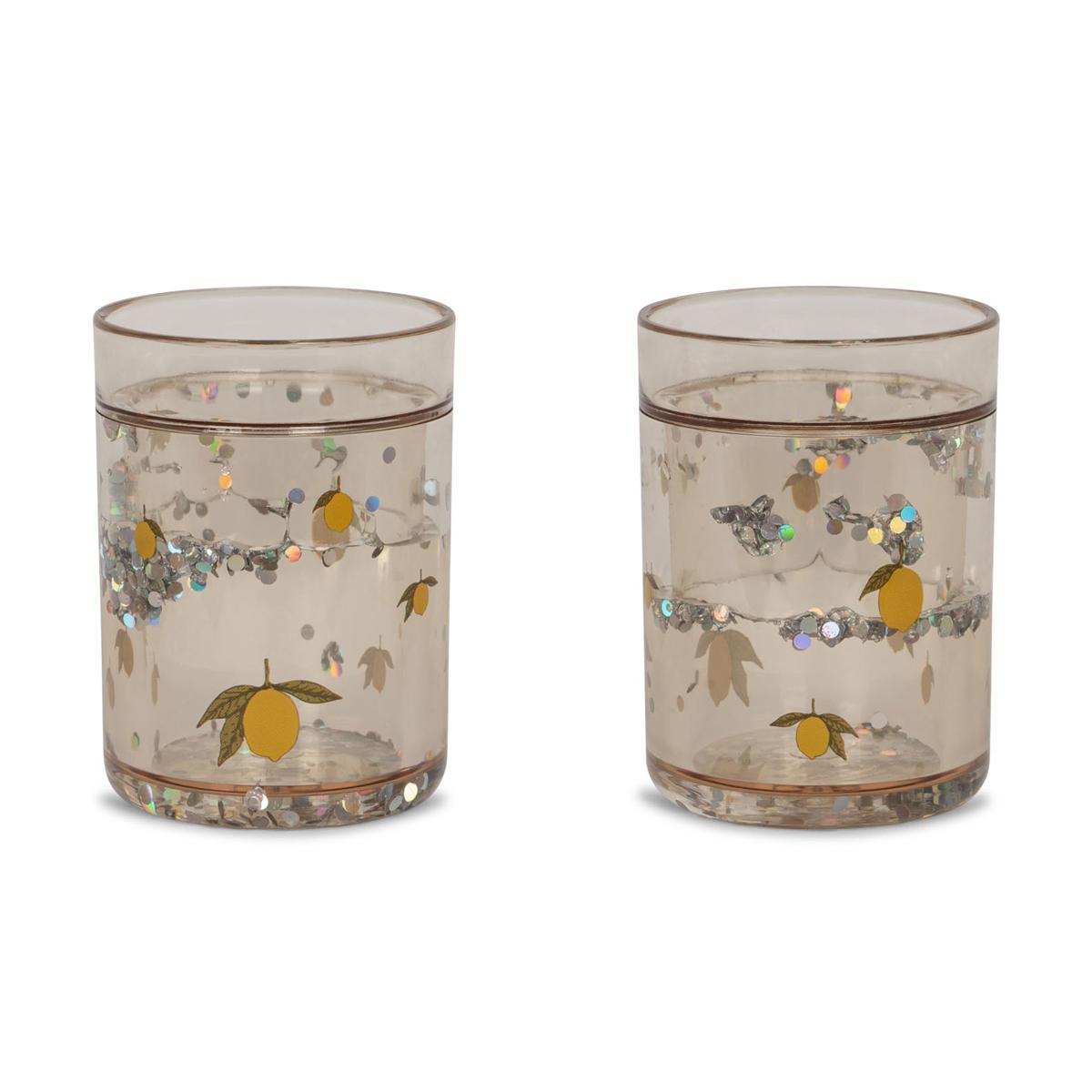 Lot de 2 gobelets à paillettes marron, jaune, vert, KONGES SLOJD