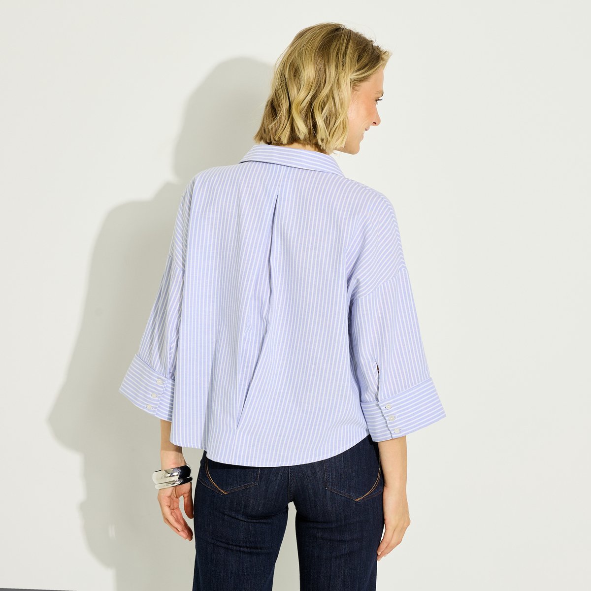 Chemise rayée manches 3/4 bleu, GRAIN DE MALICE
