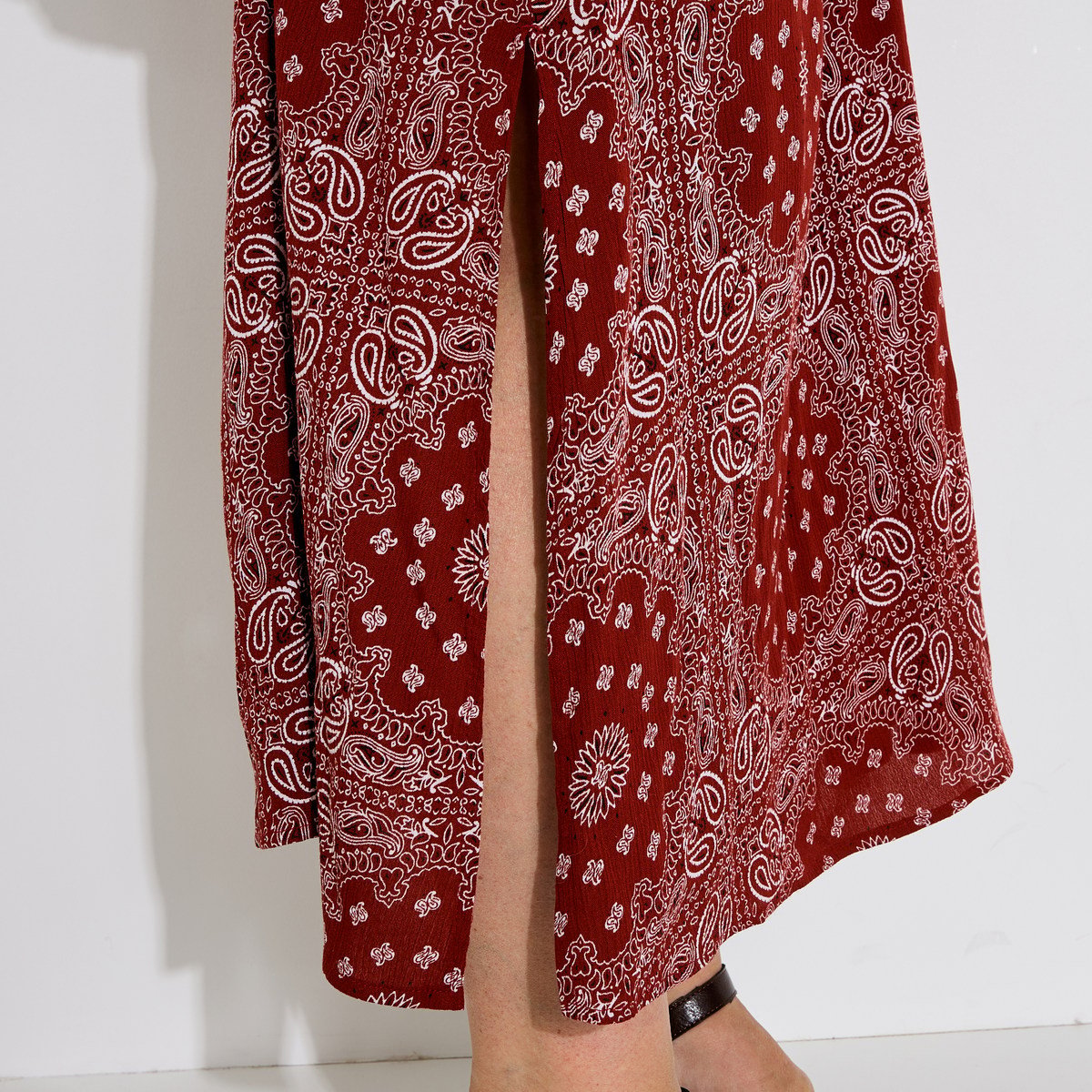 Robe longue bohème à imprimé bandana orange bordeaux, GRAIN DE MALICE