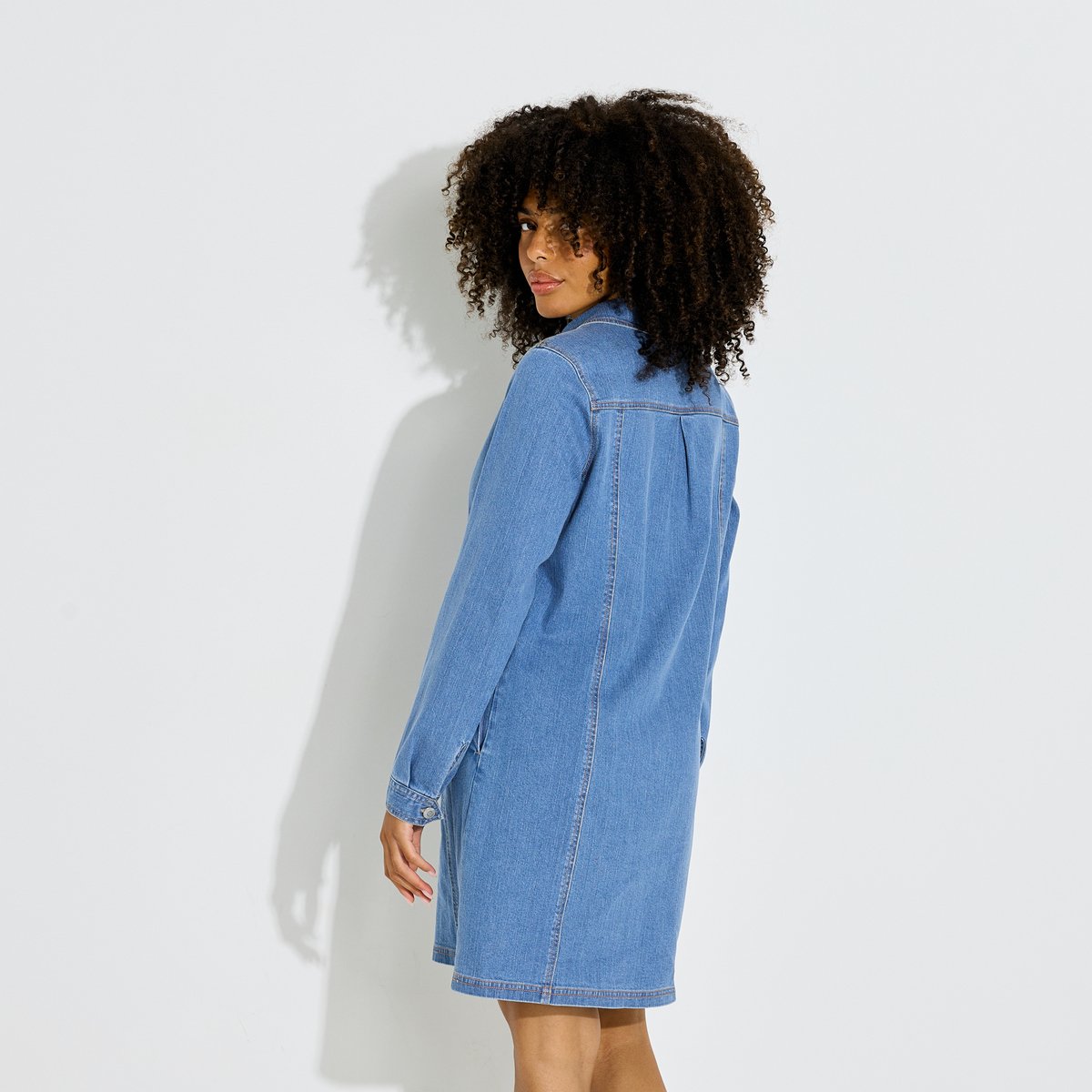 Robe courte en jean manches longues bleu stone, GRAIN DE MALICE