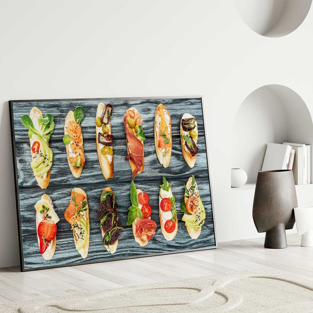 Affiche encadrée tapas et bruschettas gourmandes affiche + cadre en métal - noir, HEXOA