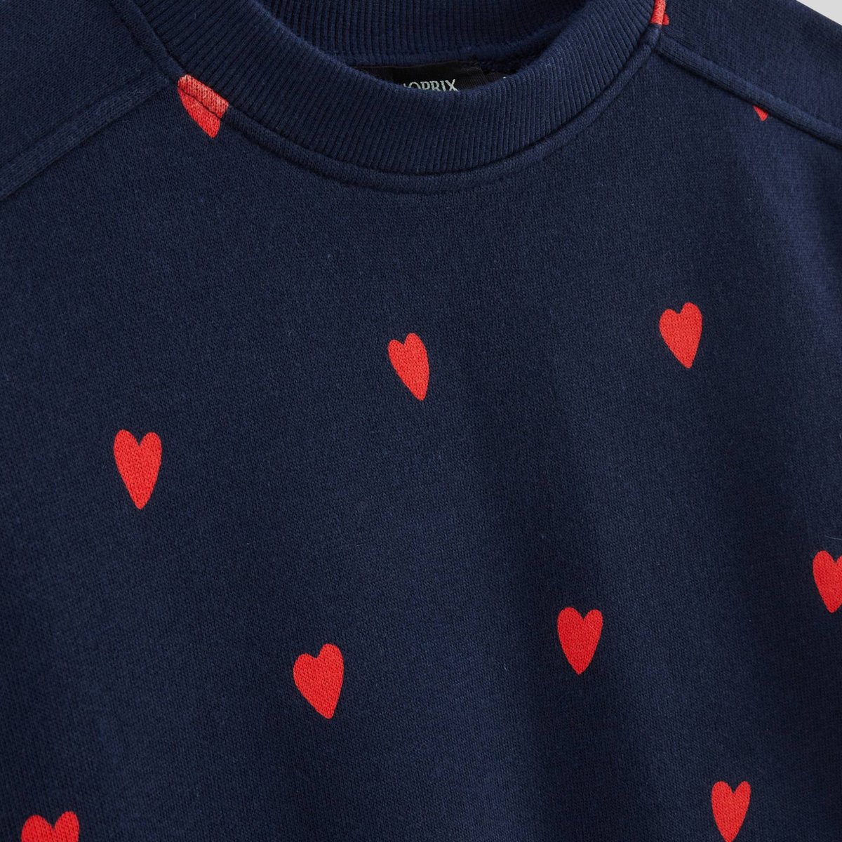Sweat imprimé coeurs contenant du coton BIO marine, MONOPRIX