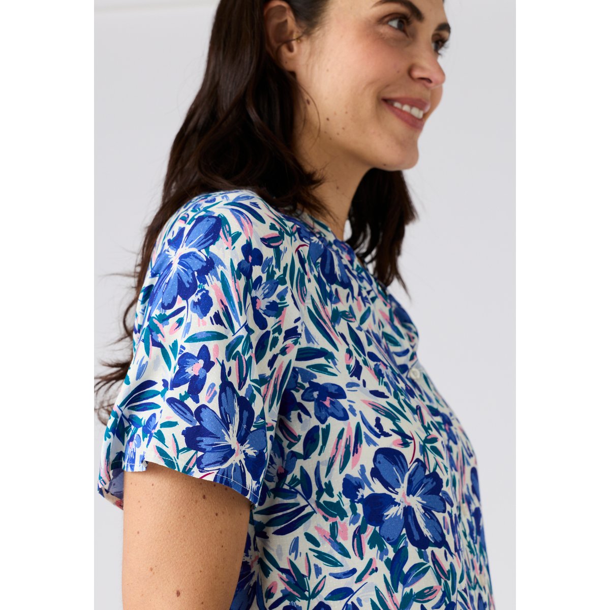 Blouse imprimée manches courtes Climatyl bleu fleuri, DAMART