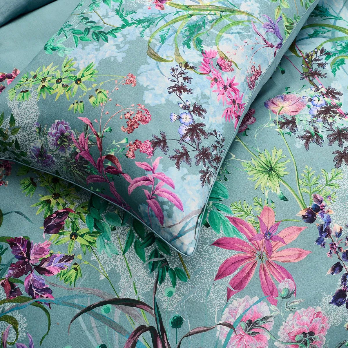 Parure de lit satin de coton 90 fils OMBRES BOISEES givre, GARNIER THIEBAUT