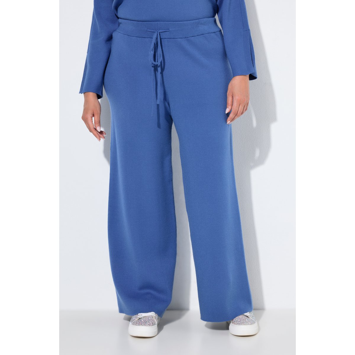 Pantalon en maille, jambe large et droite bleu azur, ULLA POPKEN