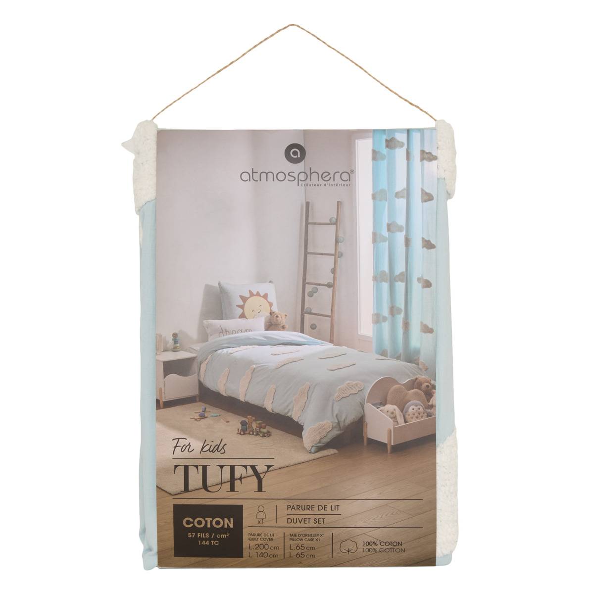 Parure de lit clair Imprimé Nuages TUFY bleu clair, ATMOSPHERA FOR KIDS