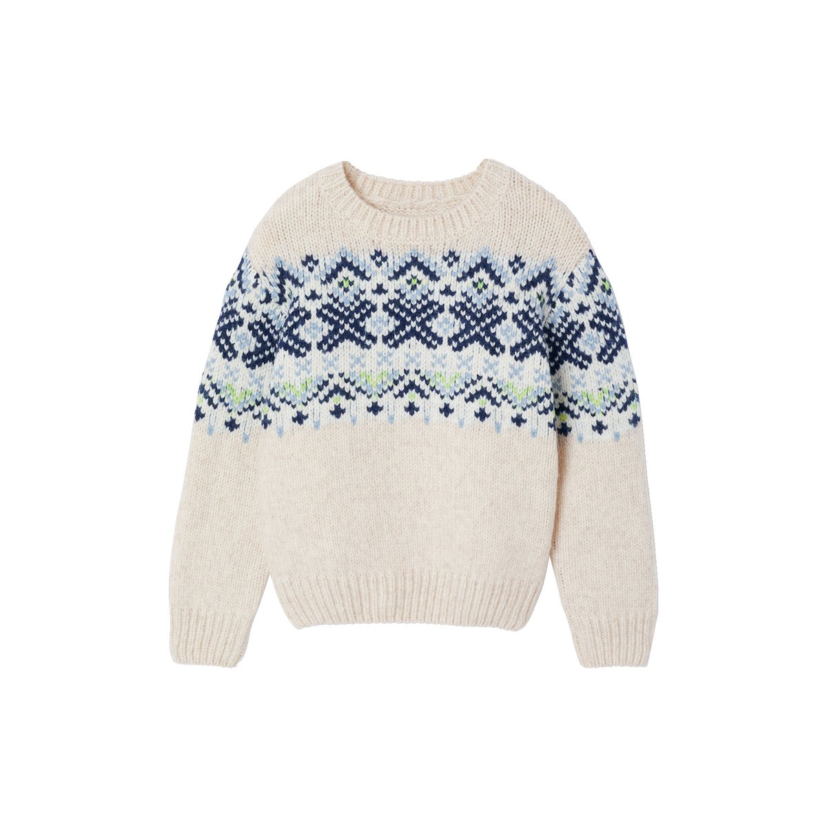 Pull jacquard col rond blanc, VERTBAUDET