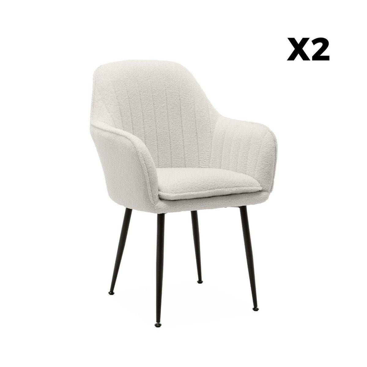 Fauteuil bouclette et pieds métal (lot de 2) SHELLA bouclette blanche, SWEEEK