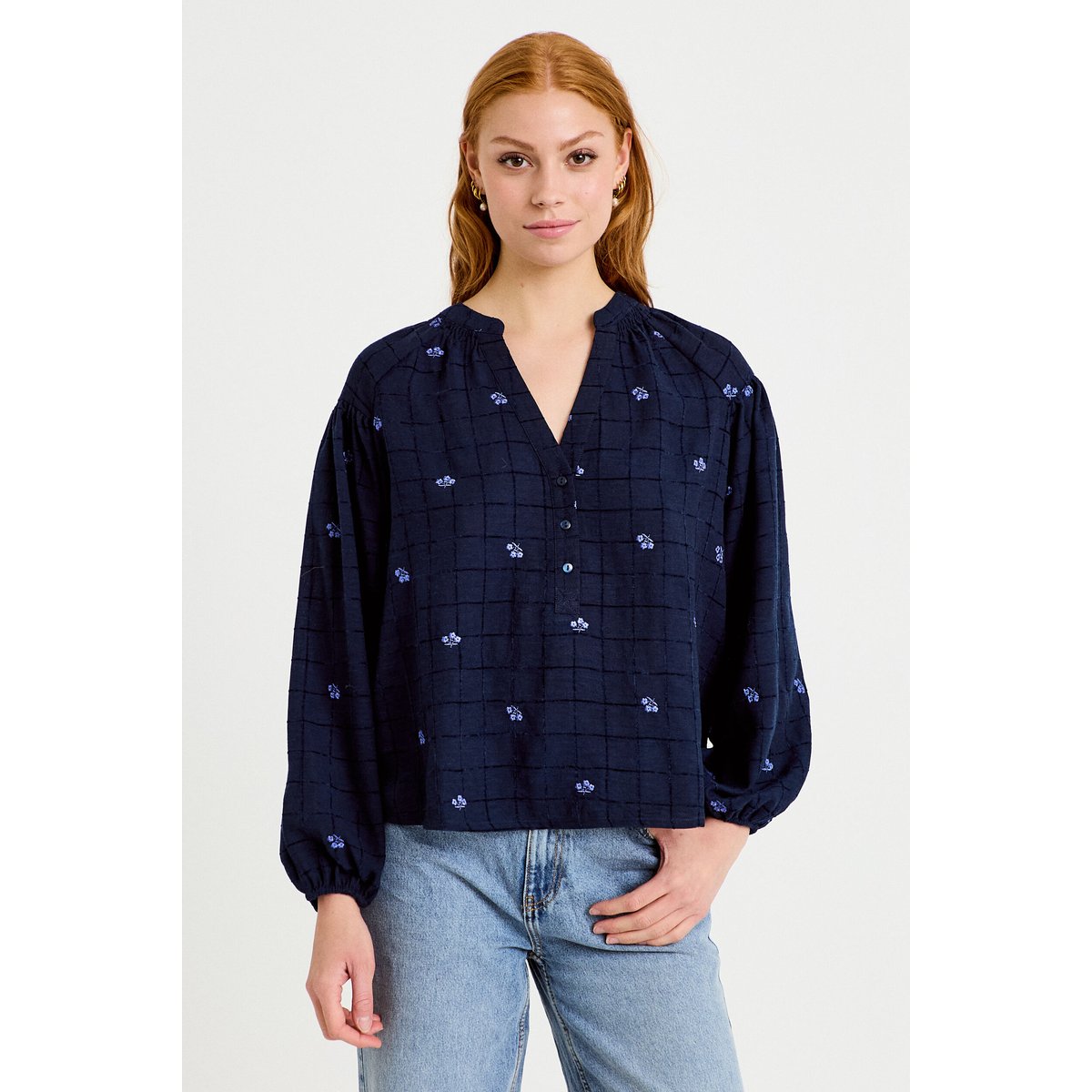 Blouse avec broderie bleu foncé, CACHE CACHE
