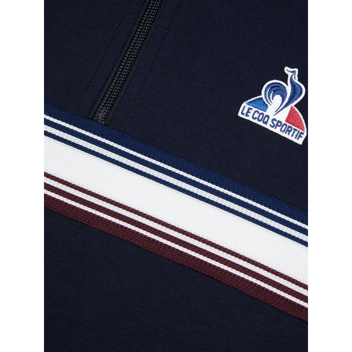 Sweat demi-zippé en double face avec bande rayée Tricolores blue, LE COQ SPORTIF
