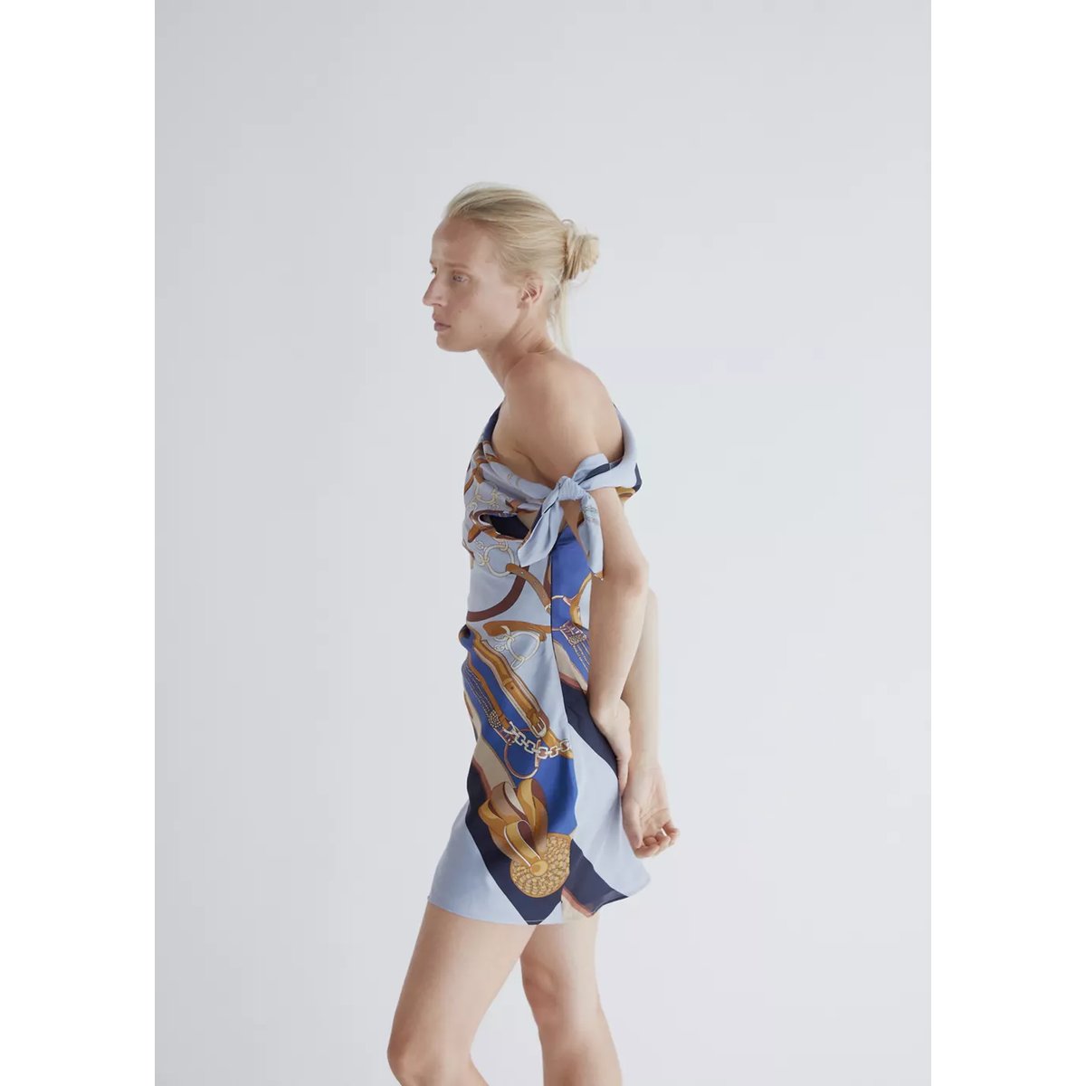 Robe asymétrique imprimée bleu ciel, MANGO