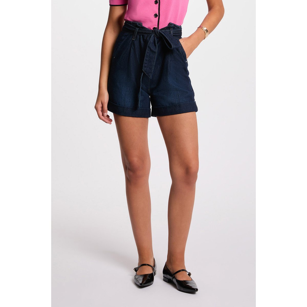 Short en jean ceinturé denim brut, MORGAN